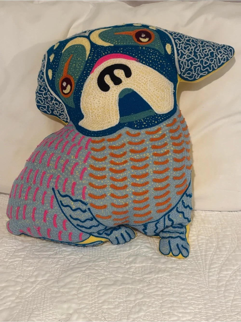 Hand-Embroidered French Bulldog frenchie Accent Pillow